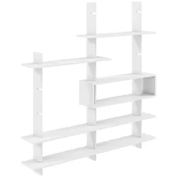 Estantería Flotante de Pared Geométrica con 4 Niveles y Compartimento Central Blanca - Ogal.Es