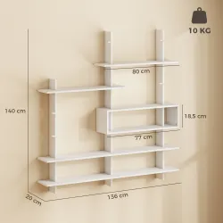 Estantería Flotante de Pared Geométrica con 4 Niveles y Compartimento Central Blanca - Ogal.Es