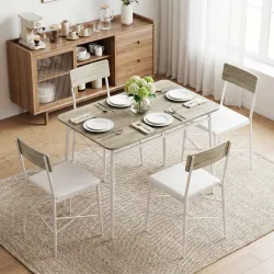 Juego de Mesa y Sillas de Comedor 5 Piezas Mesa de Cocina Rectangular con 4 Sillas Acolchadas 106x66x75 cm Roble - Ogal.Es
