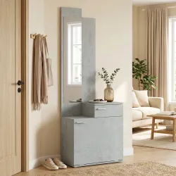 Recibidor de Entrada con Espejo Zapatero Abatible Cajón Mesa Pequeña 61x30x170 cm Gris - Ogal.Es