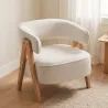 Butaca de Salón Tapizada en Borreguito Acolchada Gruesa Patas de Madera Respaldo Curvado 70x64x71 cm Blanco - Ogal.Es