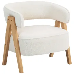 Butaca de Salón Tapizada en Borreguito Acolchada Gruesa Patas de Madera Respaldo Curvado 70x64x71 cm Blanco - Ogal.Es