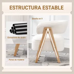Butaca de Salón Tapizada en Borreguito Acolchada Gruesa Patas de Madera Respaldo Curvado 70x64x71 cm Blanco - Ogal.Es