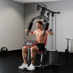 Máquina de Musculación con Pesas Ajustables de 65 kg Prensa de Pecho y Piernas Polea 135x103x210 cm Negro - Ogal.Es