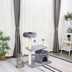 Árbol Rascador para Gatos 81 cm Torre para Gatos con Cama Plataforma Refugio Poste de Sisal y Bolas 60x40x81 cm ... - Ogal.Es