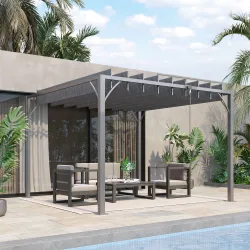 Cenador de Jardín 3x3 m con Diseño de Lamas Superior Giratorio hasta 135° Protección UV 50+ y Marco de Aluminio ... - Ogal.Es