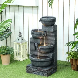 Fuente de Jardín con Iluminación LED Fuente Decorativa en Cascada de 4 Niveles 38x35x78,5 cm Gris - Ogal.Es