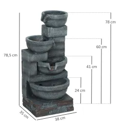 Fuente de Jardín con Iluminación LED Fuente Decorativa en Cascada de 4 Niveles 38x35x78,5 cm Gris - Ogal.Es