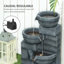 Fuente de Jardín con Iluminación LED Fuente Decorativa en Cascada de 4 Niveles 38x35x78,5 cm Gris - Ogal.Es