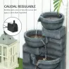 Fuente de Jardín con Iluminación LED Fuente Decorativa en Cascada de 4 Niveles 38x35x78,5 cm Gris - Ogal.Es