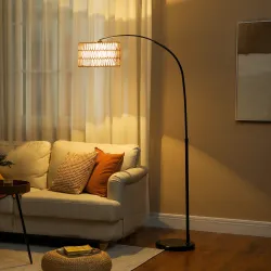 Lámpara de Pie Estilo Linterna con Pantalla de Fibra de Yute y Base de Mármol 93x34x144-175 cm Marrón y Negro - Ogal.Es