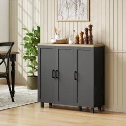 Aparador de Salón con 3 Puertas y Estantes Ajustables para Cocina Comedor Estilo Moderno 90x30x90 cm Negro - Ogal.Es