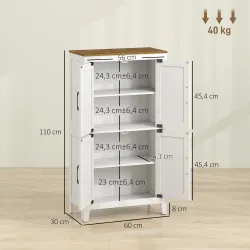 Armario de Baño Estrecho con Puertas Tipo Granero 4 Estantes y Estantes Ajustables 60x30x110 cm Blanco - Ogal.Es