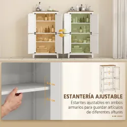 Armario de Baño Estrecho con Puertas Tipo Granero 4 Estantes y Estantes Ajustables 60x30x110 cm Blanco - Ogal.Es