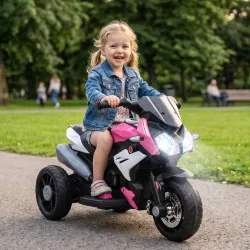 Moto Eléctrica para Niños con 3 Ruedas Pedal Faro LED Música y Bocina para Niños de 3 a 5 Años Rosa - Ogal.Es
