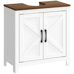 Mueble de Baño Bajo Lavabo Estilo Rústico con Estante Ajustable y 2 Puertas Tipo Granero Blanco - Ogal.Es