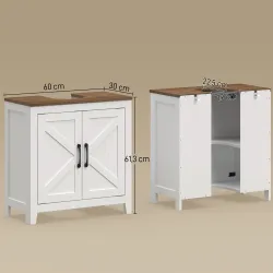 Mueble de Baño Bajo Lavabo Estilo Rústico con Estante Ajustable y 2 Puertas Tipo Granero Blanco - Ogal.Es