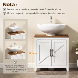 Mueble de Baño Bajo Lavabo Estilo Rústico con Estante Ajustable y 2 Puertas Tipo Granero Blanco - Ogal.Es