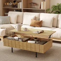Mesa de Centro Elevable Mesa de Café para Salón con 2 Compartimentos Ocultos Patas de Metal 110x55x36,5 cm Roble - Ogal.Es