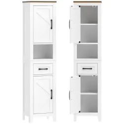 Armario de Baño Alto y Estrecho Rústico con Cajón Estante Abierto Puertas y Estantes Ajustables 34,5x30x148 cm B... - Ogal.Es