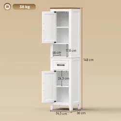 Armario de Baño Alto y Estrecho Rústico con Cajón Estante Abierto Puertas y Estantes Ajustables 34,5x30x148 cm B... - Ogal.Es