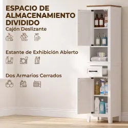 Armario de Baño Alto y Estrecho Rústico con Cajón Estante Abierto Puertas y Estantes Ajustables 34,5x30x148 cm B... - Ogal.Es