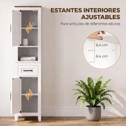 Armario de Baño Alto y Estrecho Rústico con Cajón Estante Abierto Puertas y Estantes Ajustables 34,5x30x148 cm B... - Ogal.Es
