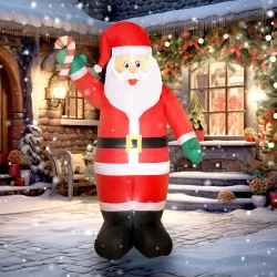 Papá Noel Hinchable 240 cm con Bastón Luces LED e Inflador Decoración Navideña para Exterior Interior Multicolor - Ogal.Es