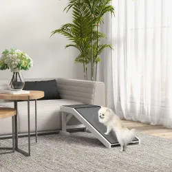 Rampa para Mascotas de Madera con Alfombra Antideslizante para Perros Pequeños o Mayores 125x40x35,5 cm Blanco y... - Ogal.Es