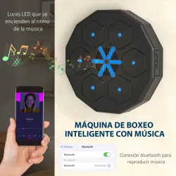 Máquina Boxeo Musical Pared con Conexión Bluetooth y Luces LED para Adultos y Niños en Casa Gimanasio Negro - Ogal.Es