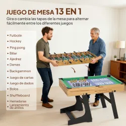 Mesa Multijuegos Plegable 13 en 1 con Futbolines para Niños Billar Ping-pong Hockey Ajedrez Damas y Backgammon - Ogal.Es