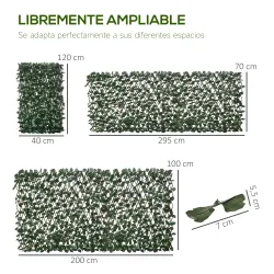 Valla de Enrejado Expandible de 2 Piezas con Hojas 295x70 cm Seto Artificial de Mimbre para Jardín Balcón Verde - Ogal.Es