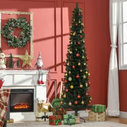 Árbol de Navidad Artificial Estrecho 210 cm con 510 Ramas, Base Plegable y Soporte Metálico Fácil Montaje Verde - Ogal.Es