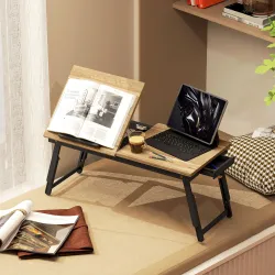 Mesa Reclinable para Cama y Sofá Bandeja Plegable con Cajón Lateral para Ordenador Portátil Libros Cinco Alturas... - Ogal.Es