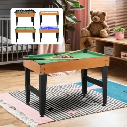Mesa Multijuegos 4 en 1 con Futbolín Billar Hockey de Mesa y Ping-pong para Niños y Adultos 107x61x84,5 cm Natural - Ogal.Es