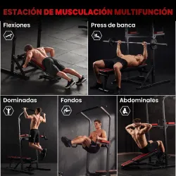 Estación de Musculación Plegable Altura Ajustable con Barra de Dominadas Banco Reclinable para Gimnasio Negro y ... - Ogal.Es