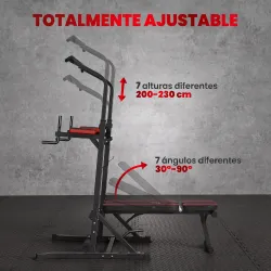 Estación de Musculación Plegable Altura Ajustable con Barra de Dominadas Banco Reclinable para Gimnasio Negro y ... - Ogal.Es