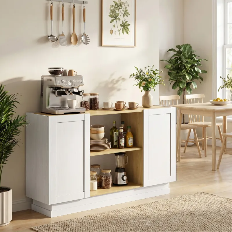 Aparador Moderno con 2 Estantes Abiertos y 2 Puertas de Cierre Suave para Comedor Salón 133x35x79,7 cm Natural y... - Ogal.Es