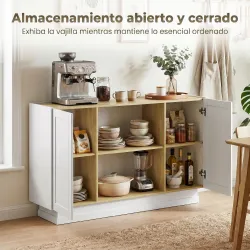 Aparador Moderno con 2 Estantes Abiertos y 2 Puertas de Cierre Suave para Comedor Salón 133x35x79,7 cm Natural y... - Ogal.Es