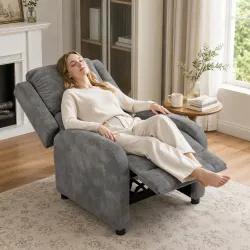 Sillón Relax Reclinable Manual Tapizado en Cuero Sintético Instalación Rápida Reposapiés Acolchado Grueso Gris - Ogal.Es