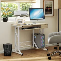 Mesa de Escritorio Mesa de Estudio con Bandeja de Teclado y Cajón Mesa de Ordenador para Despacho 90x50x100 cm R... - Ogal.Es