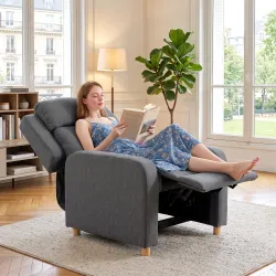 Sillón Relax Reclinable Manual Tapizado en Lino Instalación Rápida Reposapiés Acolchado Grueso y Patas de Madera... - Ogal.Es