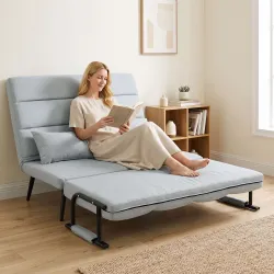 Sofá Cama 2 Plazas Convertible 3 en 1 Tapizado en Lino con Respaldo Ajustable Click-Clack Gris Claro - Ogal.Es