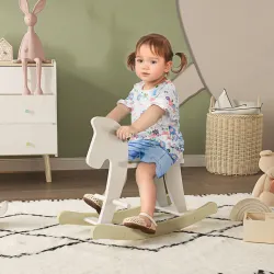 Caballito Balancín para Bebés Caballo Balancín con Base de Madera Diseño Clásico para Niños de 1-3 Años Blanco - Ogal.Es