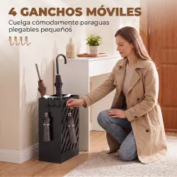Paragüero de Acero Galvanizado Soporte de Paraguas Estrecho con Bandeja de Goteo Extraíble 4 Ganchos 28x14x41 cm... - Ogal.Es