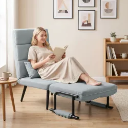 Sillón Cama Plegable 3 en 1 Tapizado en Lino Respaldo Ajustable Almohada con Funda Lavable 67x73x96 cm Gris Claro - Ogal.Es