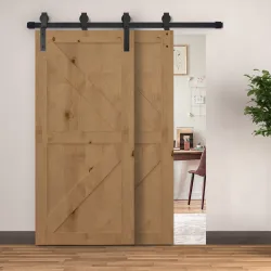 Herraje para Puerta Corredera 200 cm Kit de Acero al Carbono Accesorios con 2 Puertas Deslizantes de Madera Negro - Ogal.Es