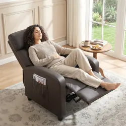Sillón de Masaje Reclinable con Mando a Distancia Bolsillo Lateral y Temporizador Tapizado en PU 68x88x98 cm Marrón - Ogal.Es
