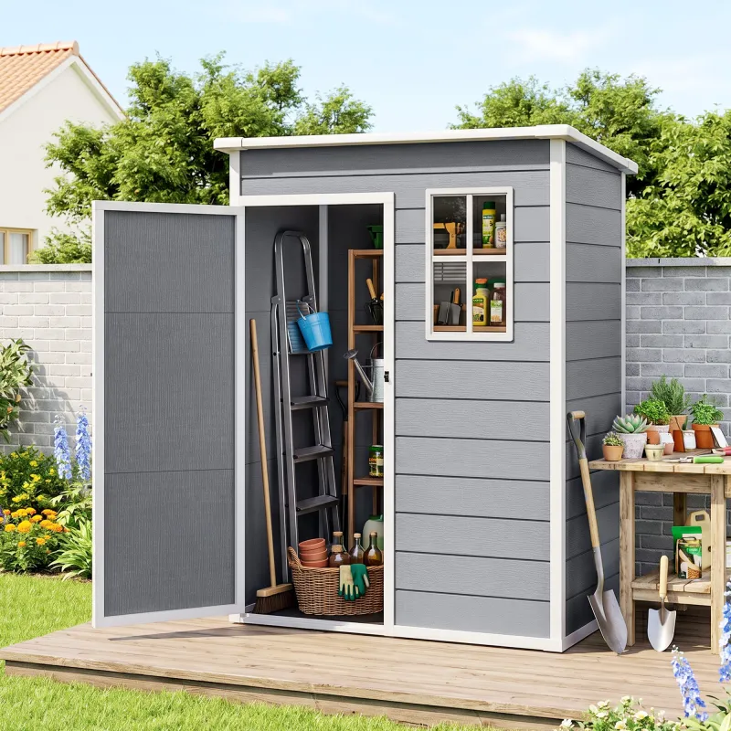 Caseta de Jardín Exterior 151x92x193 cm con Suelo Puerta Corredera y Techo Inclinado para Almacenar Herramientas... - Ogal.Es
