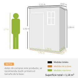 Caseta de Jardín Exterior 151x92x193 cm con Suelo Puerta Corredera y Techo Inclinado para Almacenar Herramientas... - Ogal.Es